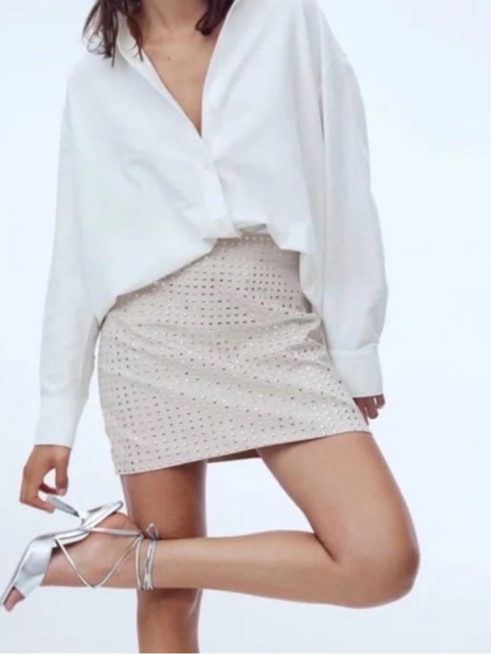 Studded Mini Skirt in Cream